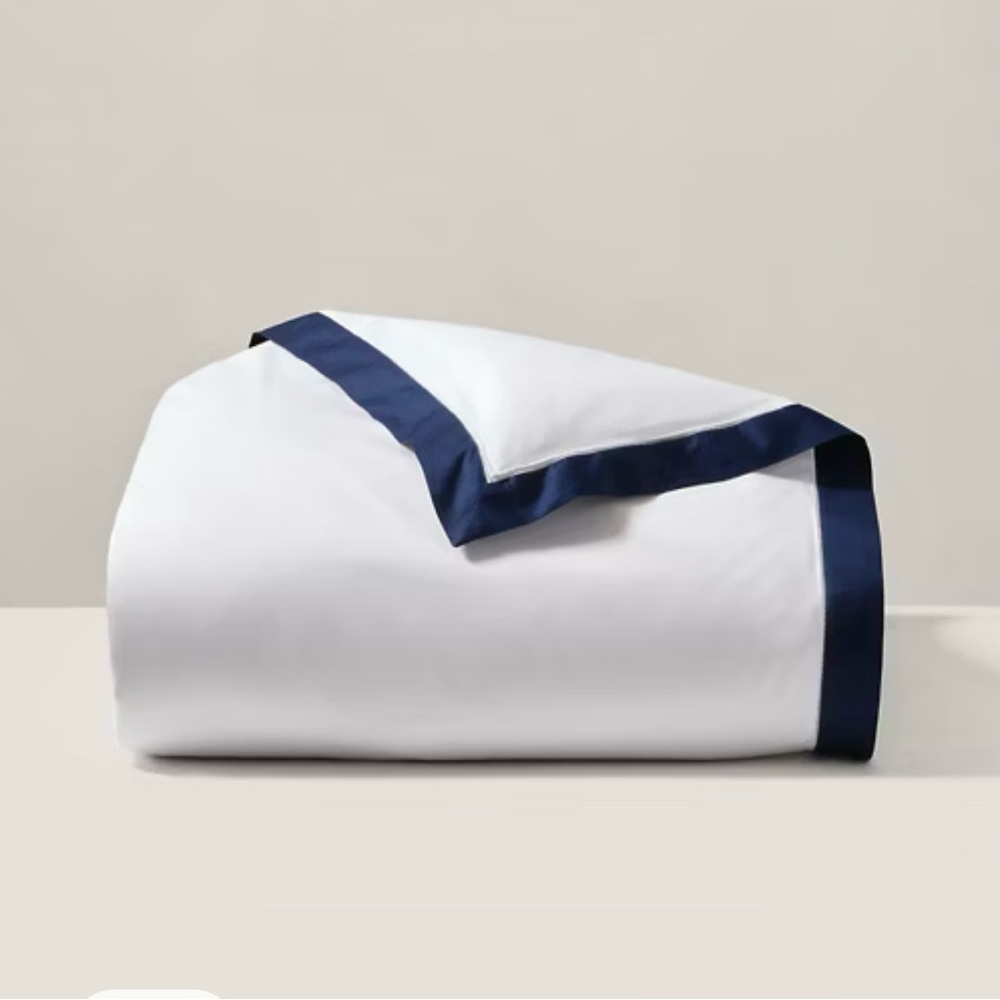 Ralph Lauren Organic Cotton Sateen Border King Duvet Cover Polo Navy/Whi…